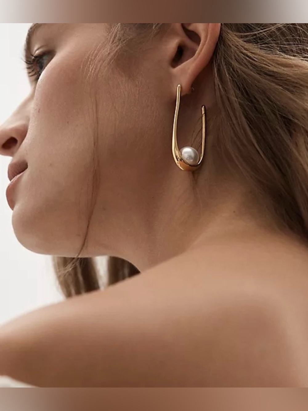 New Anthropologie Pearl Vintage Hoop Earrings - Picture 4 of 16